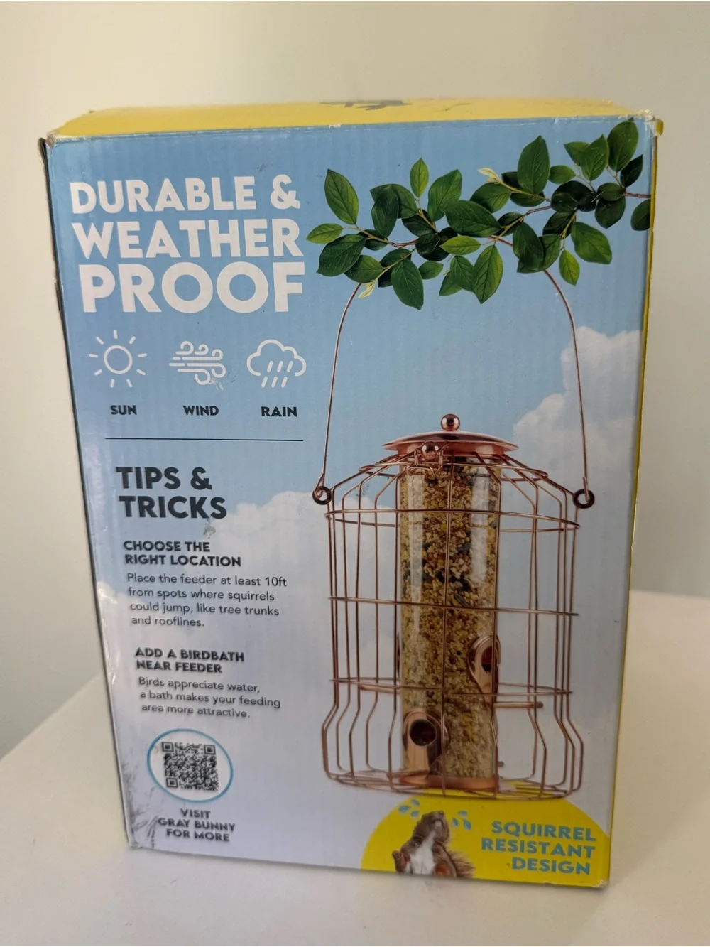 Gray Bunny Rose Gold Bird Seed Feeder Decorative Caged Tube Bird Feeder New